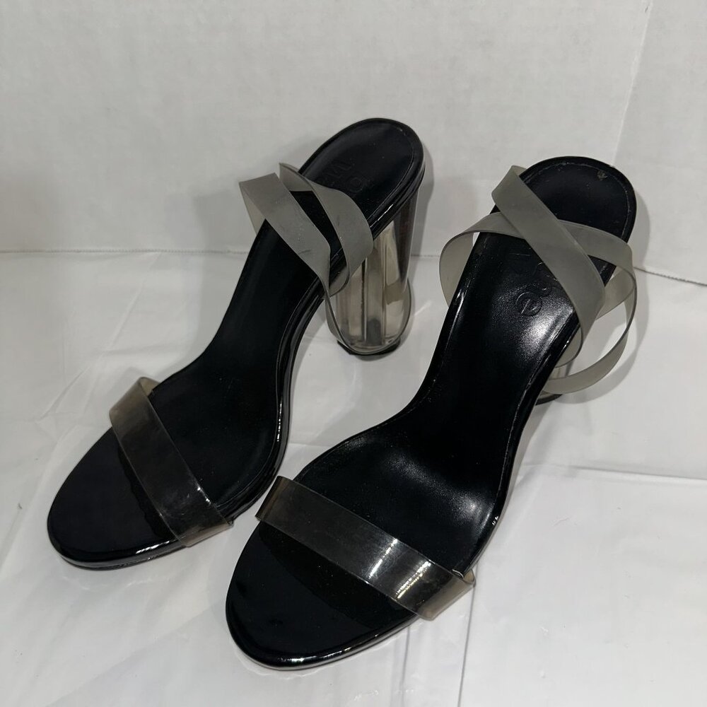 By The Way Clear Strappy High Heel Sandals With Transparent Block Heels Size 9